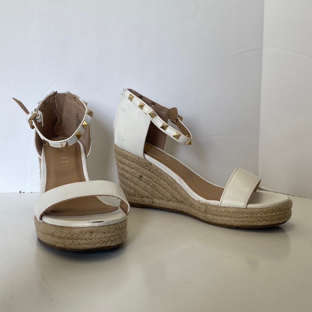 Espirit White Romy Espadrille Wedges with Studded Ankle Straps (Size 6.5)